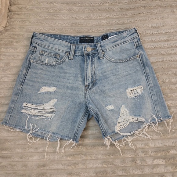 Lucky Brand Pants - Lucky Brand Size 2 26 Distressed Denim Shorts Light Wash Frayed Boyfriend Short